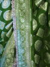 Banarasee Handloom Semi Silk Saree With Buta Design Zari Border & Lace-Green