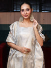 Banarasee Tissue Zari Weaving Salwar Kameez Fabric With Dupatta Set-Silver