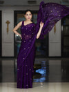Banarasee Handwoven Dual Shaded Chiffon Saree With Aari Motifs-Violet