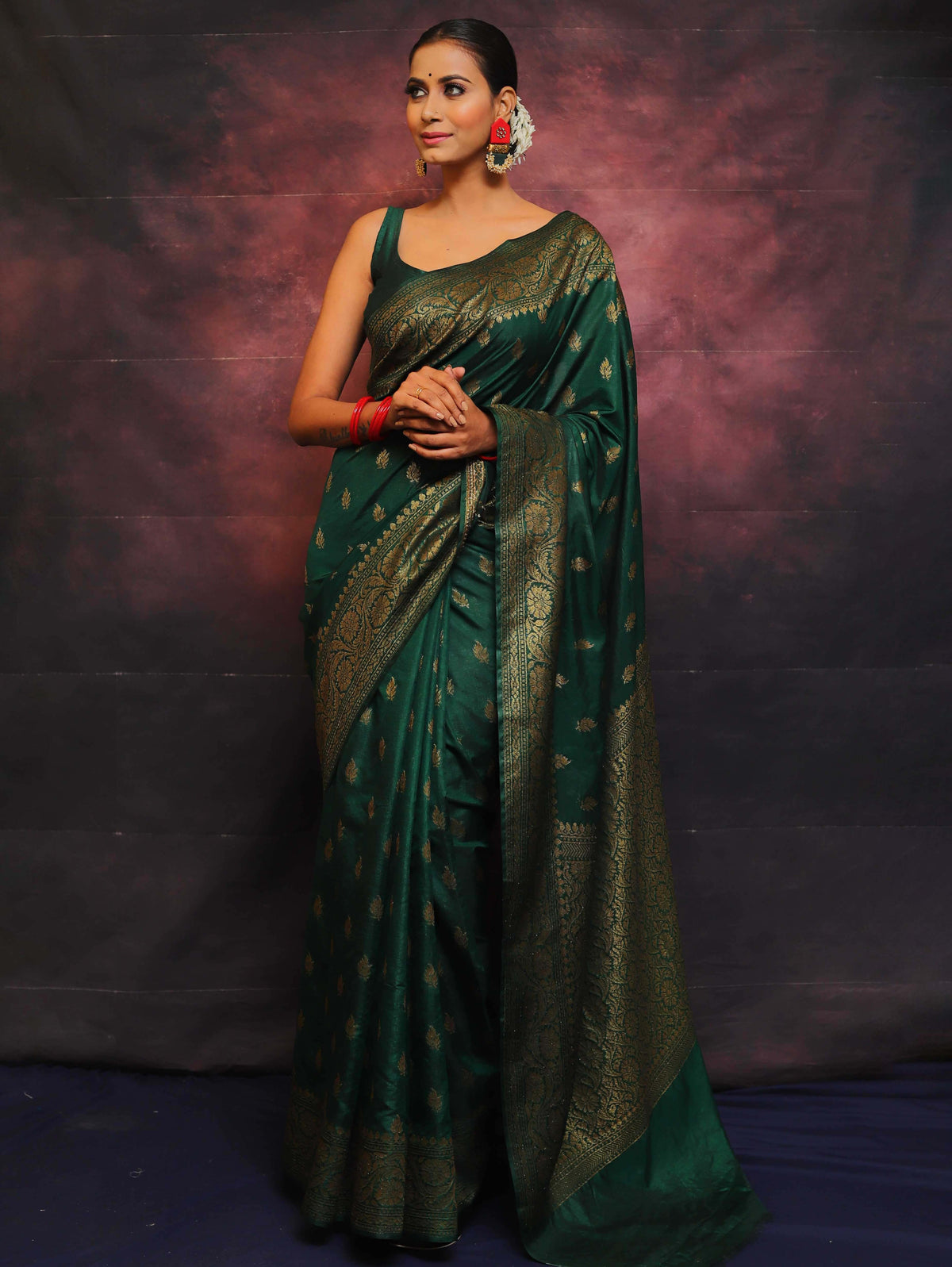 Minimalist Semi Silk Saree x Gold Zari - Chocolate Brown