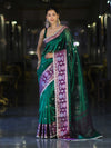Banarasee Handwoven Tissue Saree With Buti Design Contrast Meena Border & Lace-Green & Violet
