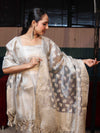 Banarasee Tissue Zari Weaving Salwar Kameez Fabric With Dupatta Set-Silver