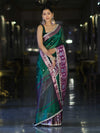 Banarasee Handwoven Tissue Saree With Buti Design Contrast Meena Border & Lace-Green & Violet