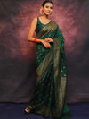 Banarasee Semi-Chiffon Saree With Antique Gold Zari Work-Green