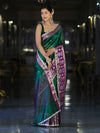 Banarasee Handwoven Tissue Saree With Buti Design Contrast Meena Border & Lace-Green & Violet