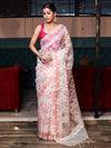 Banarasee Organza Mix Saree With Zari Jaal Design-White