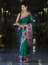 Banarasee Handwoven Tissue Saree With Buti Design Contrast Meena Border & Lace-Green & Violet