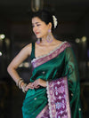 Banarasee Handwoven Tissue Saree With Buti Design Contrast Meena Border & Lace-Green & Violet