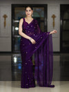 Banarasee Handwoven Dual Shaded Chiffon Saree With Aari Motifs-Violet