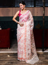 Banarasee Organza Mix Saree With Zari Jaal Design-White