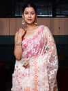Banarasee Organza Mix Saree With Zari Jaal Design-White