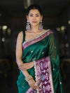Banarasee Handwoven Tissue Saree With Buti Design Contrast Meena Border & Lace-Green & Violet
