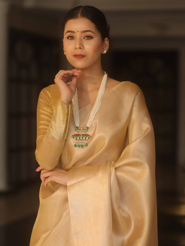 Banarasee Handwoven Tissue Zari Saree-Gold