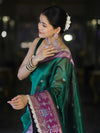 Banarasee Handwoven Tissue Saree With Buti Design Contrast Meena Border & Lace-Green & Violet