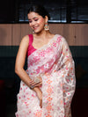 Banarasee Organza Mix Saree With Zari Jaal Design-White