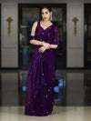Banarasee Handwoven Dual Shaded Chiffon Saree With Aari Motifs-Violet
