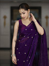 Banarasee Handwoven Dual Shaded Chiffon Saree With Aari Motifs-Violet