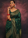 Banarasee Semi-Chiffon Saree With Antique Gold Zari Work-Green