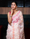 Banarasee Organza Mix Saree With Zari Jaal Design-White