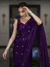 Banarasee Handwoven Dual Shaded Chiffon Saree With Aari Motifs-Violet