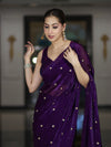 Banarasee Handwoven Dual Shaded Chiffon Saree With Aari Motifs-Violet