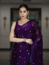 Banarasee Handwoven Dual Shaded Chiffon Saree With Aari Motifs-Violet