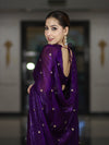 Banarasee Handwoven Dual Shaded Chiffon Saree With Aari Motifs-Violet