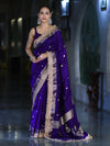 Banarasee Handloom Semi Silk Saree With Zari Buti Design Border & Lace-Violet