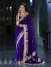 Banarasee Handloom Semi Silk Saree With Zari Buti Design Border & Lace-Violet
