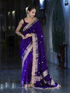 Banarasee Handloom Semi Silk Saree With Zari Buti Design Border & Lace-Violet