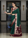Banarasee Handloom Plain Semi Silk Saree With Zari Woven Contrast Border-Green & Maroon