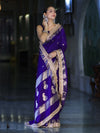 Banarasee Handloom Semi Silk Saree With Zari Buti Design Border & Lace-Violet