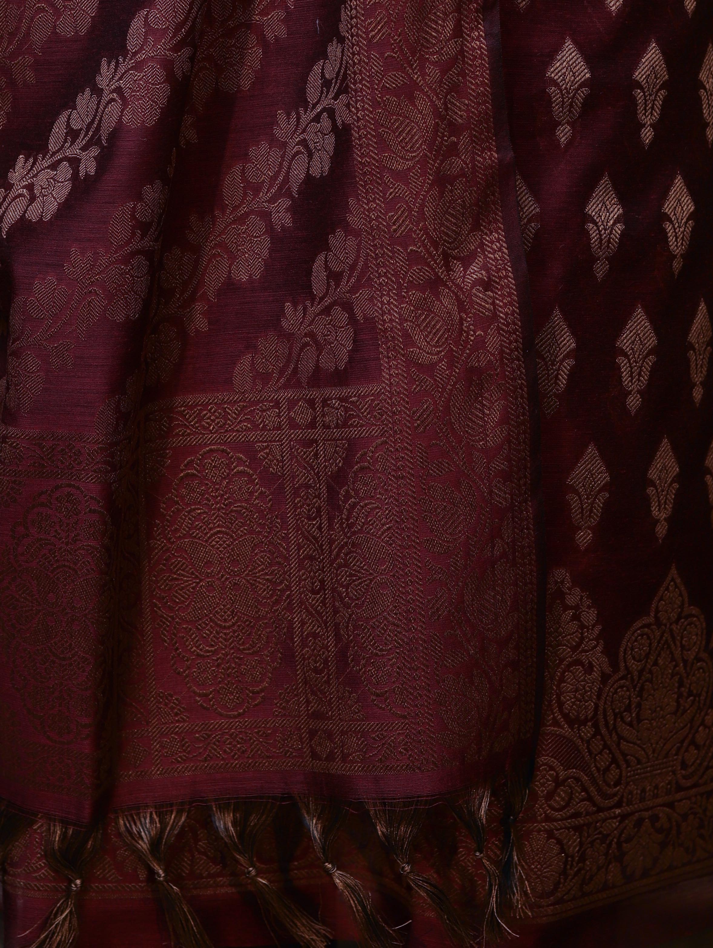 Banarasee Cotton Silk Resham Work Salwar Kameez Fabric With Dupatta Set-Dark Maroon