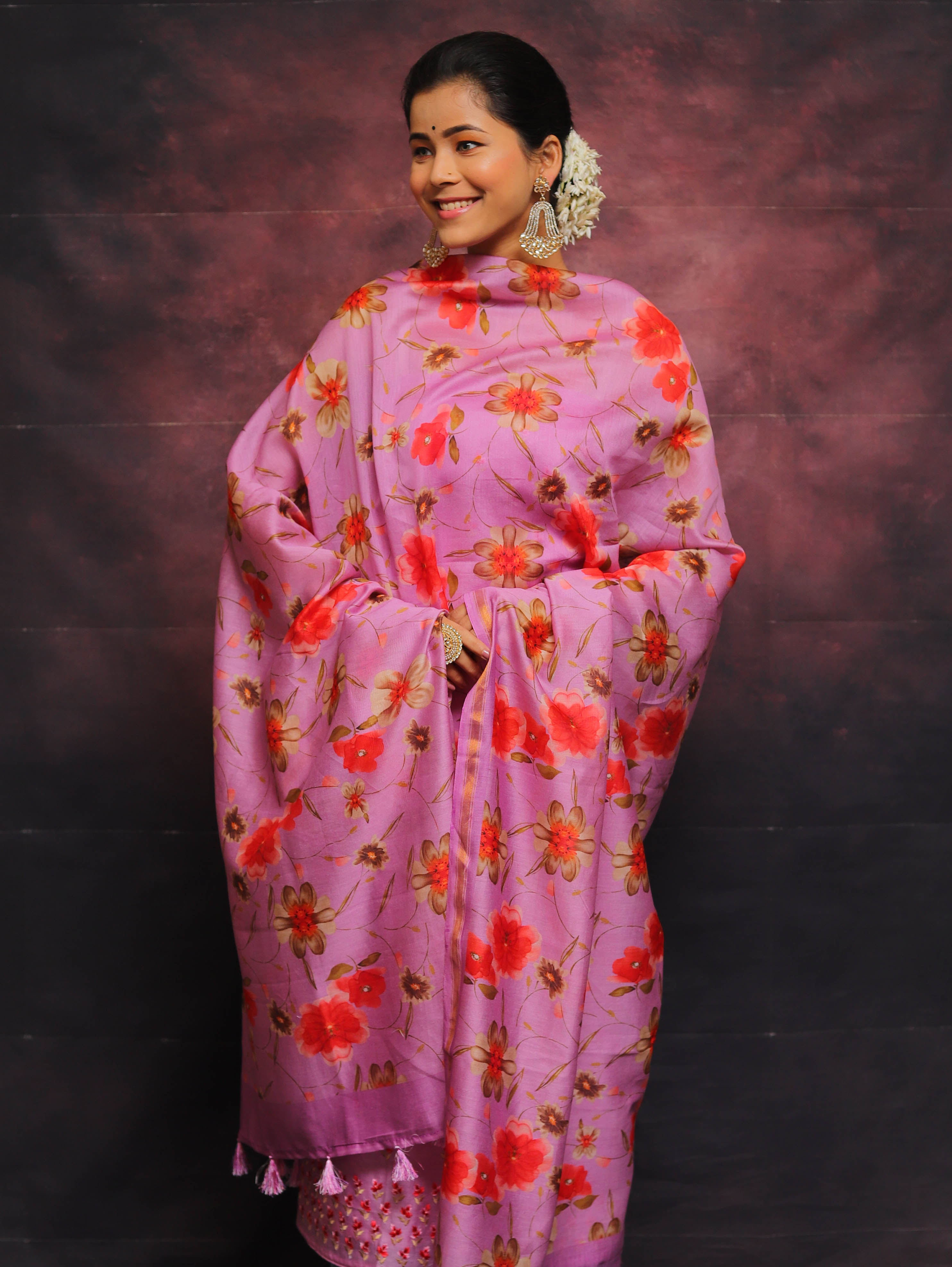 Banarasee Chanderi Cotton Embroidered Salwar Kameez Fabric With Digital Print Dupatta-Lilac