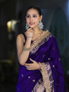Banarasee Handloom Semi Silk Saree With Zari Buti Design Border & Lace-Violet