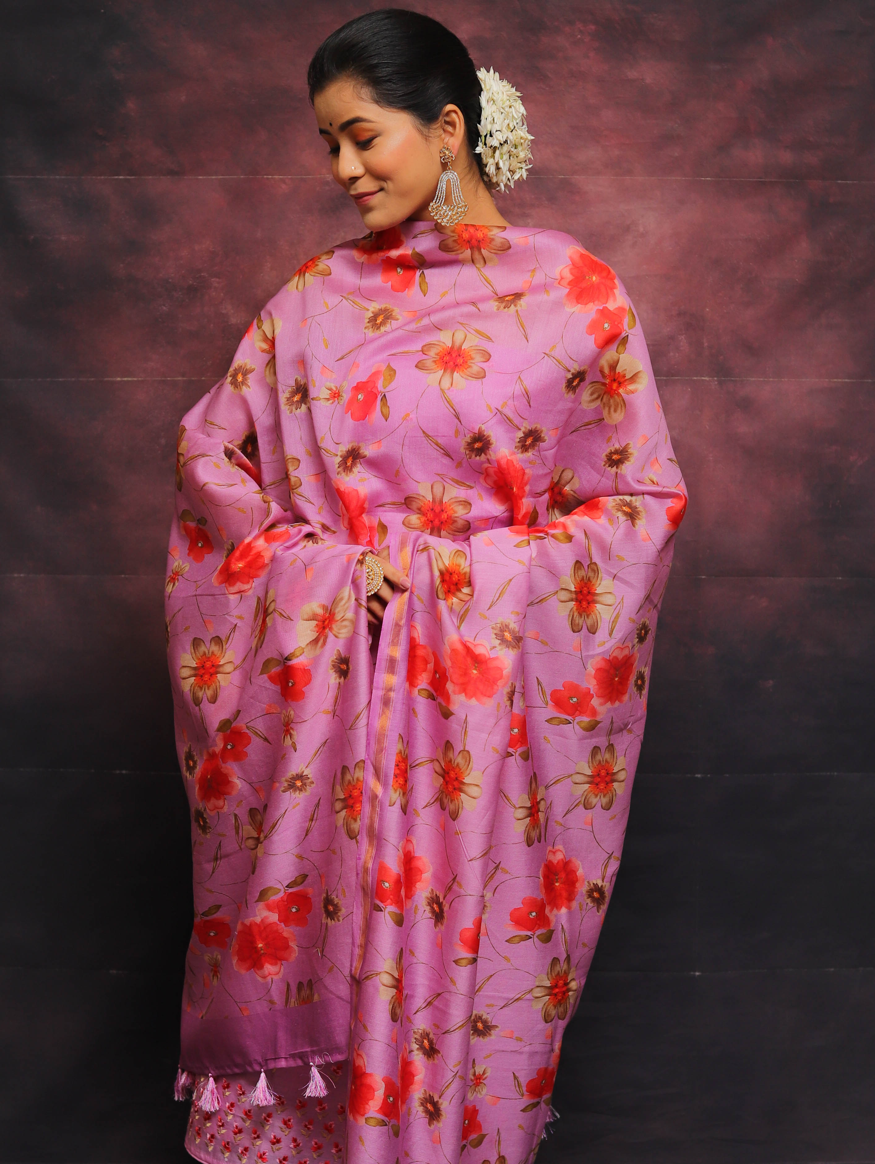 Banarasee Chanderi Cotton Embroidered Salwar Kameez Fabric With Digital Print Dupatta-Lilac