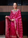 Banarasee Semi Katan Silk Zari Work Salwar Kameez Fabric With Dupatta Set-Magenta