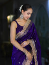 Banarasee Handloom Semi Silk Saree With Zari Buti Design Border & Lace-Violet