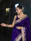 Banarasee Handloom Semi Silk Saree With Zari Buti Design Border & Lace-Violet