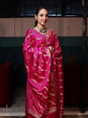 Banarasee Semi Katan Silk Zari Work Salwar Kameez Fabric With Dupatta Set-Magenta
