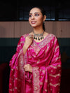 Banarasee Semi Katan Silk Zari Work Salwar Kameez Fabric With Dupatta Set-Magenta