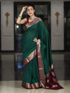 Banarasee Handloom Plain Semi Silk Saree With Zari Woven Contrast Border-Green & Maroon