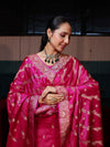 Banarasee Semi Katan Silk Zari Work Salwar Kameez Fabric With Dupatta Set-Magenta
