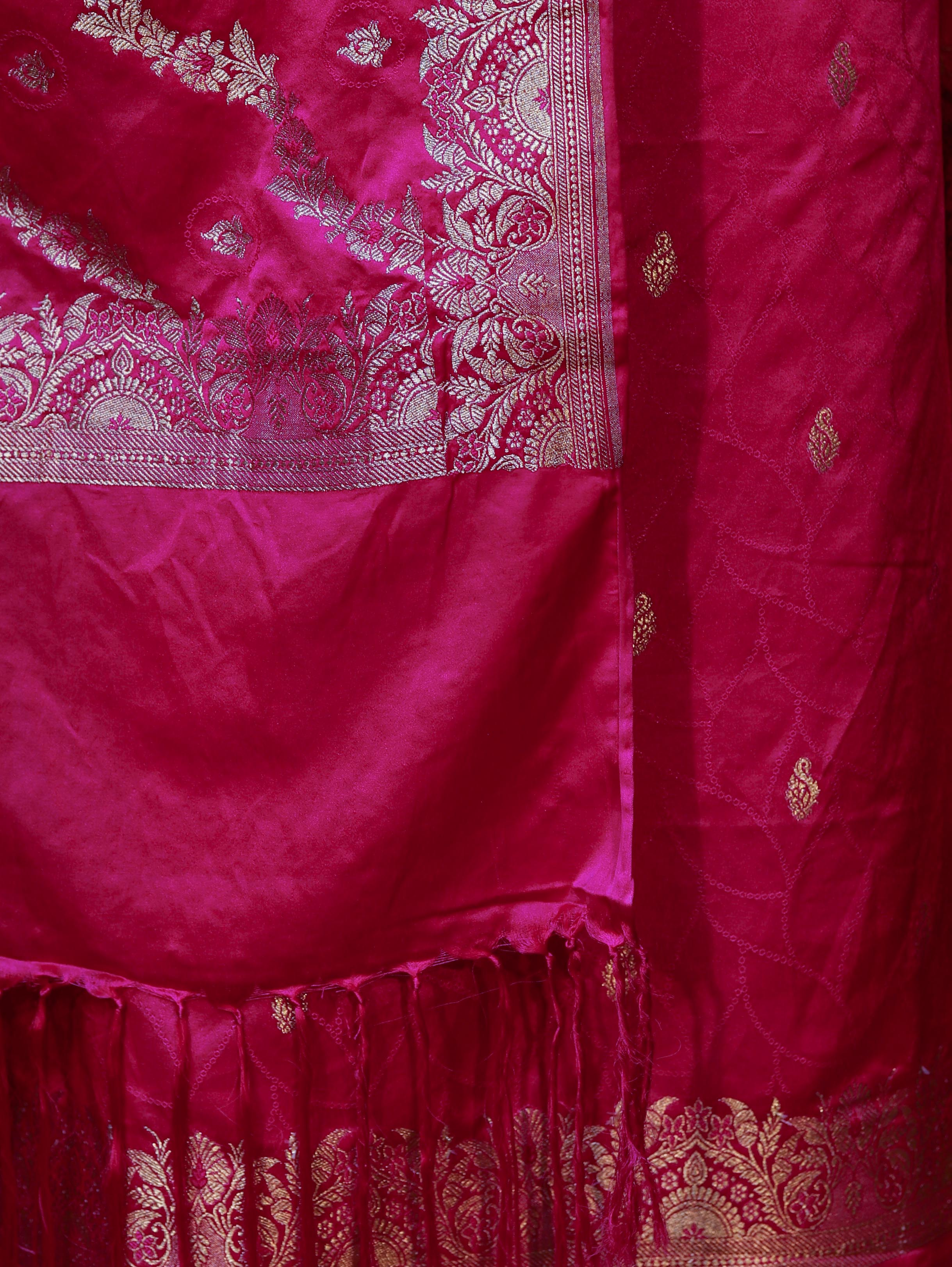 Banarasee Semi Katan Silk Zari Work Salwar Kameez Fabric With Dupatta Set-Magenta