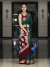 Banarasee Handloom Plain Semi Silk Saree With Zari Woven Contrast Border-Green & Maroon
