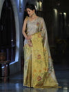 Banarasee Tissue Saree With Hand Embroidered Cutdana Work & Digital Prints-Gold & Silver
