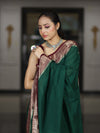 Banarasee Handloom Plain Semi Silk Saree With Zari Woven Contrast Border-Green & Maroon