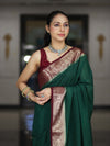 Banarasee Handloom Plain Semi Silk Saree With Zari Woven Contrast Border-Green & Maroon