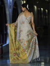 Banarasee Tissue Saree With Hand Embroidered Cutdana Work & Digital Prints-Gold & Silver