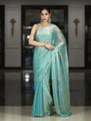 Banarasee Handwoven Dual Shaded Chiffon Saree With Aari Motifs-Light Green